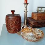 Vintage houten pot met deksel handbewerkt hout, Ophalen of Verzenden