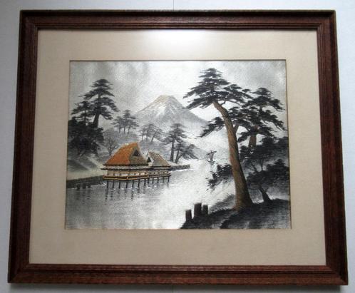 Japans volkskunst zijden borduurwerk landschap uit de ca 50, Antiek en Kunst, Kunst | Niet-Westerse kunst, Ophalen of Verzenden