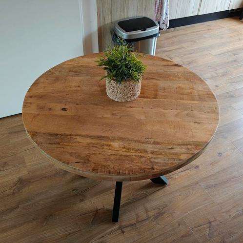 Ronde mango houten eettafel Ø100 cm met zwarte spinpoot  G, Huis en Inrichting, Tafels | Eettafels, Ophalen of Verzenden