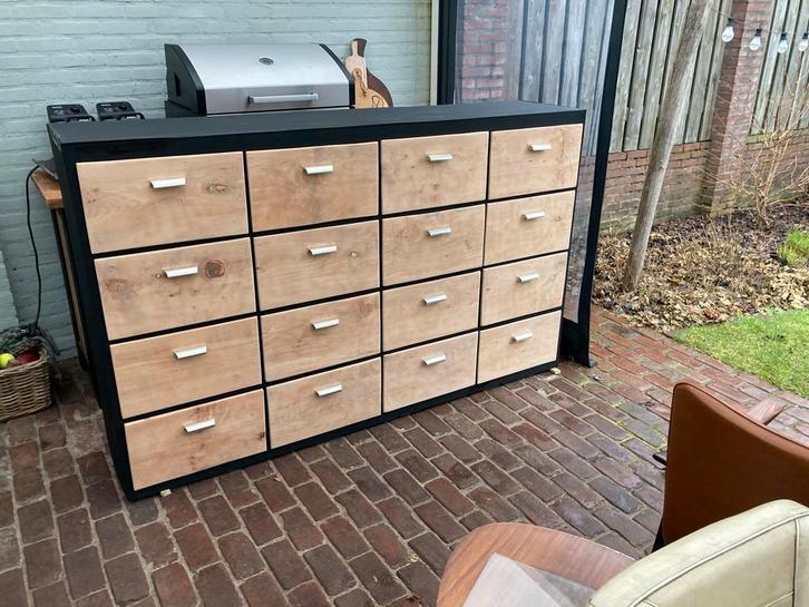 Oude Werkplaatskast / Apothekerskast met 16 Laden, Huis en Inrichting, Kasten | Ladekasten, Gebruikt, 200 cm of meer, 100 tot 150 cm