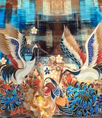 Kraanvogel french Terry border, Hobby en Vrije tijd, Stoffen en Lappen, 120 cm of meer, Nieuw, Ophalen of Verzenden, Katoen