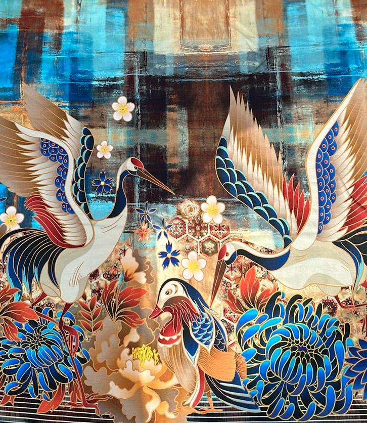 Kraanvogel french Terry border, Hobby en Vrije tijd, Stoffen en Lappen, Nieuw, Katoen, 120 cm of meer, 30 tot 200 cm, Ophalen of Verzenden