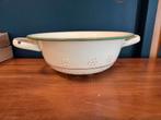 Vintage brocante Emaille Vergiet crème met groen randje, Antiek en Kunst, Ophalen