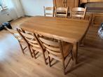 Massieve Eiken Tafel + 6 Massieve Eiken Stoelen, Ophalen, Gebruikt, Eikenhout, 50 tot 100 cm