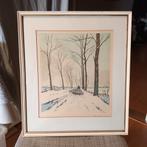 Hendrik de Laat, ets, herder met schapen in winterlandschap, Ophalen of Verzenden