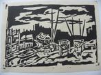 Oude houtsnede Groningen haven gesigneerd Evardus Scheffers, Verzenden