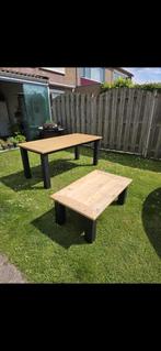 Eettafel en salontafel, tafelset, zwart, steigerhout, Gebruikt, Vijf personen of meer, Rechthoekig, 50 tot 100 cm