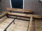 Massief eikenhouten bed frame, Balken bed | Stalen poten, Ophalen, 180 cm, 200 cm, Hout
