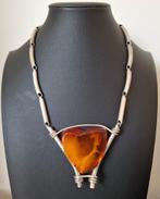 Gtoot statement sieraad, amber 925 zilver, Sieraden, Tassen en Uiterlijk, Kettingen, Ophalen of Verzenden, Zo goed als nieuw, Zilver