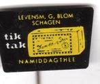 Speldje LEVENSMIDDELEN G BLOM SCHAGEN TIK TAK (A8), Verzamelen, Speldjes, Pins en Buttons, Verzenden, Gebruikt, Overige onderwerpen