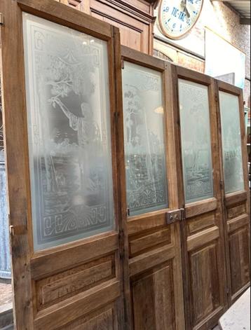 antieke deuren met glas 4 jaargetijden oude geëtste deur  beschikbaar voor biedingen