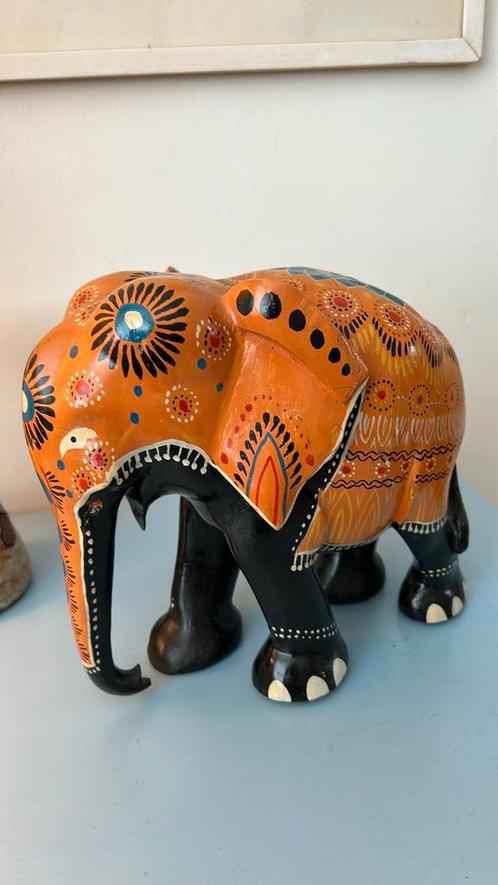 Vintage grote houten handbeschilderde Trawigo olifant, Antiek en Kunst, Kunst | Beelden en Houtsnijwerken, Ophalen of Verzenden