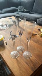 3 handgeblazen kristallen champagne glazen, Overige typen, Gebruikt, Ophalen