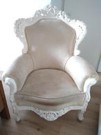 Barok Fauteuil Troon Wit / Zand Creme stof, Ophalen, Gebruikt, Barok Queen Ann, 75 tot 100 cm