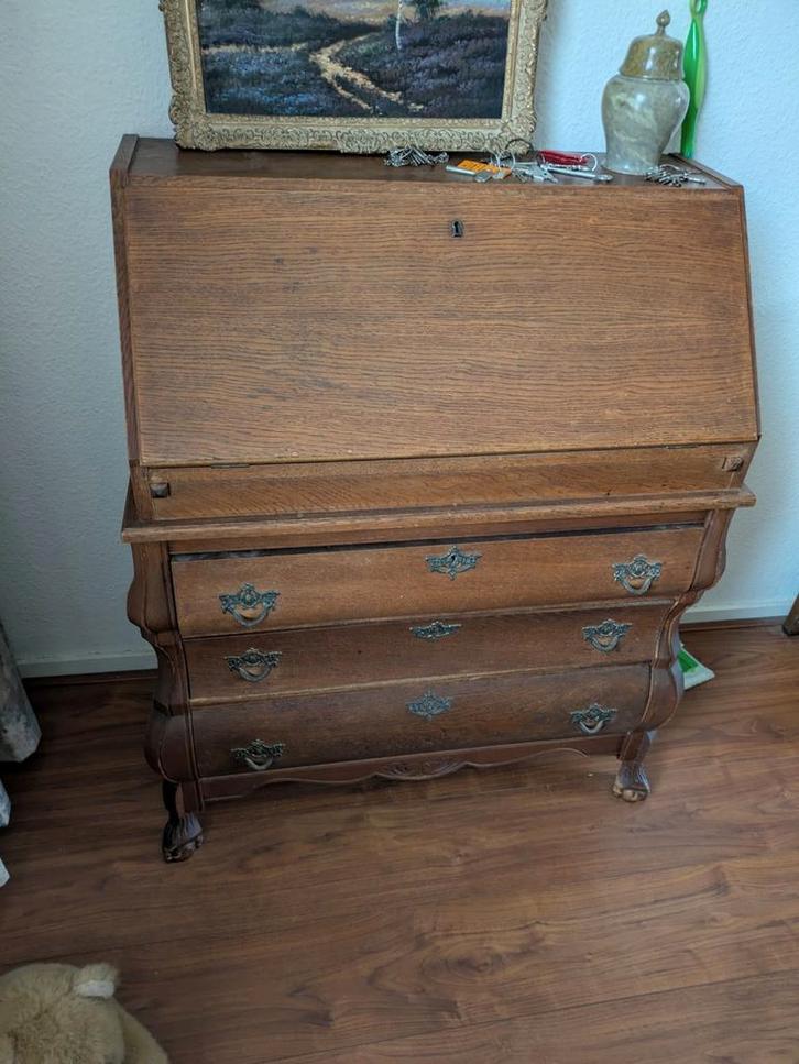 Antieke Secretaire met Klep en Lades, Huis en Inrichting, Kasten | Dressoirs, Gebruikt, 50 tot 100 cm, 25 tot 50 cm, Met lade(s)