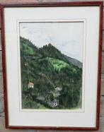 Corneille, Berglandschap met huizen. Aquarel. 28/36 cm., Antiek en Kunst, Kunst | Schilderijen | Klassiek, Ophalen