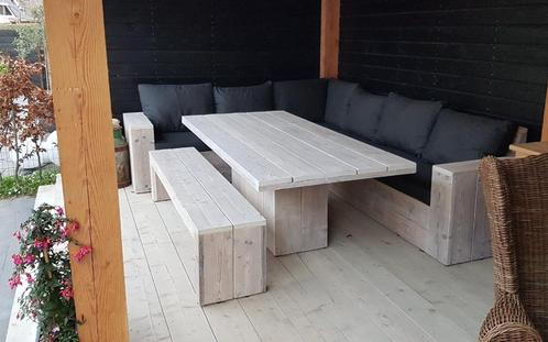 Loungeset hoekbank hoge armleuningen afwerklat opbergruimte, Tuin en Terras, Tuinmeubel-accessoires, Nieuw, Verzenden