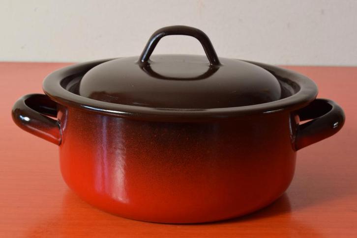 Retro vintage gevlamde emaille jaren 70 pan / kookpan, Huis en Inrichting, Keuken | Potten en Pannen, Nieuw, Kookpan of Snelkookpan
