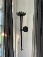 Prachtige stoere metalen wandlamp als toorts, Huis en Inrichting, Ophalen of Verzenden, Zo goed als nieuw, Glas