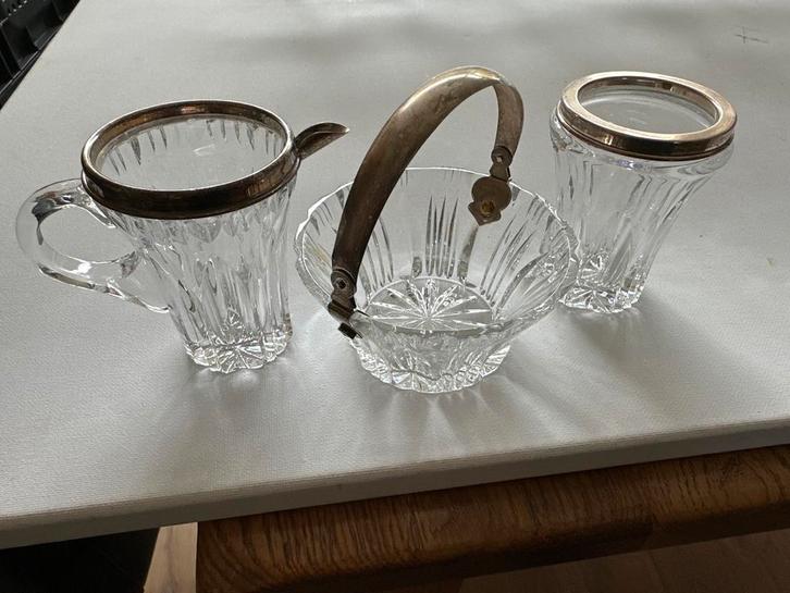 Antieke Kristallen Set met Zilveren Rand, Antiek en Kunst, Antiek | Glas en Kristal, Ophalen of Verzenden