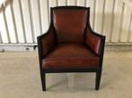 Eiken, zwart gebeitste fauteuil in rundleer, Huis en Inrichting, Fauteuils, Ophalen, Klassiek, Zo goed als nieuw, 50 tot 75 cm