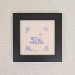 Print ets Delfts Blauwe Tegel zwaan. Zwarte lijst 10x10 cm, Ophalen of Verzenden