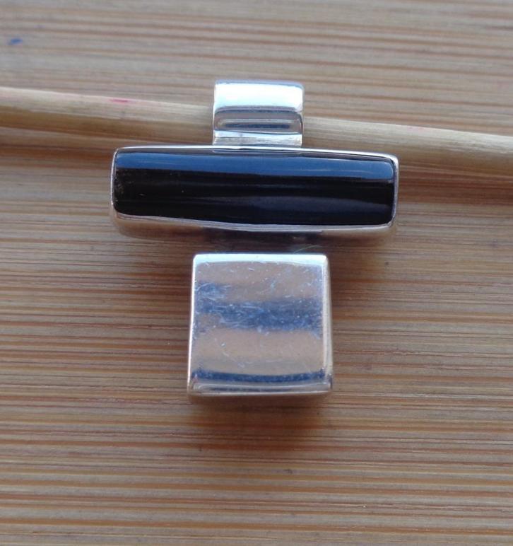 zilveren design hanger met onyx [805], Sieraden, Tassen en Uiterlijk, Kettinghangers, Zo goed als nieuw, Zilver, Zilver, Verzenden