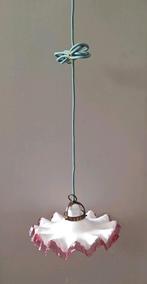 Retro lamp jaren 70 Frans art deco glas, koper, e27 piecrust, Gebruikt, Ophalen of Verzenden, Glas, Minder dan 50 cm