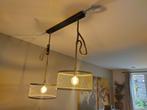 Industriële hanglamp met touw en metalen gaas kappen, Huis en Inrichting, Lampen | Hanglampen, Ophalen, Zo goed als nieuw, Metaal