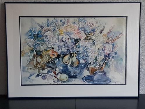 Zeefdruk van Caroline Bäcker moderne kleuren bloemen blauw, Antiek en Kunst, Kunst | Litho's en Zeefdrukken, Ophalen