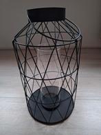 Zwarte draadwerk lantaarn met glazen cilinderhouder, 25 tot 50 cm, Zwart, Ophalen of Verzenden, Zo goed als nieuw