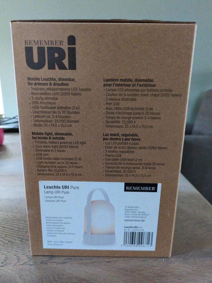 Draagbare LED Lamp URI - Warm Wit & Dimbaar, Huis en Inrichting, Lampen | Losse lampen, Ophalen of Verzenden