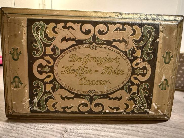 Oude De Gruyter's Koffie- Thee- Cacao Blikken Doos, Verzamelen, Blikken, Gebruikt, Ophalen of Verzenden