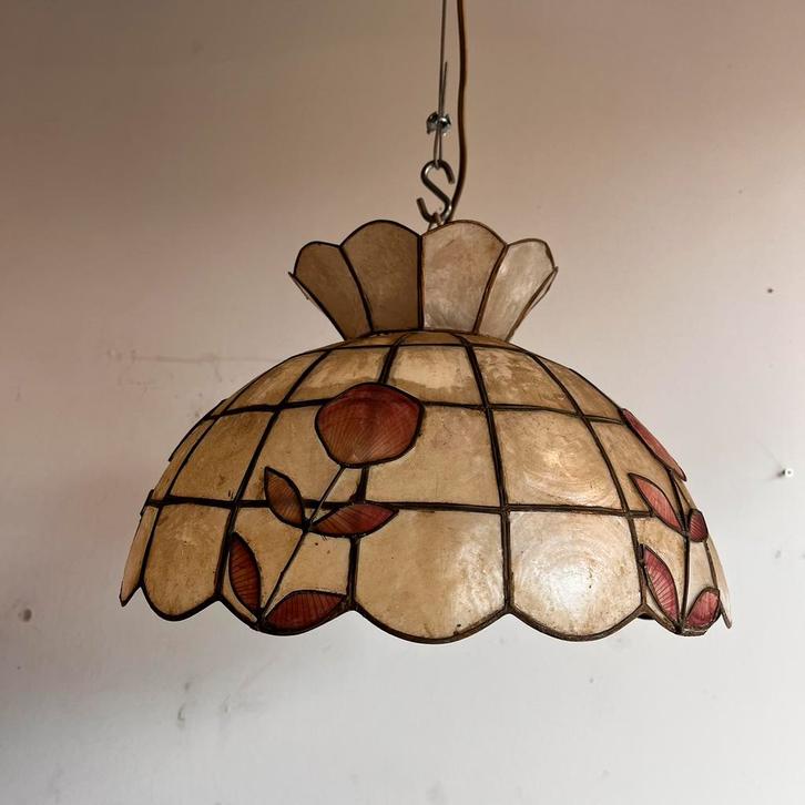 GREEN SALE Capiz schelpen lamp hanglamp vintage, Huis en Inrichting, Lampen | Hanglampen, Minder dan 50 cm, Ophalen of Verzenden