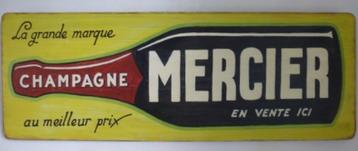 Uniek vintage houten reclame bord /Mercier Champagne / drank beschikbaar voor biedingen