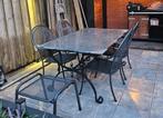 Tuintafel natuurstenen blad 4 stoelen, kruk incl. Kussens, Tuin en Terras, Ophalen, Gebruikt, Overige materialen