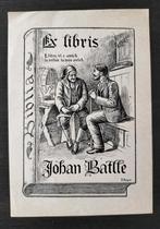 Exlibris Johan Batlle (Jutglar) (mannen, muts, vat, boeken), Antiek en Kunst, Ophalen of Verzenden