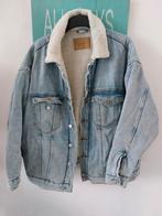 Vintage Denim Trucker Jacket "Boyfriend Look" Teddy Voering, Gedragen, Blauw, Maat 42/44 (L), H&M