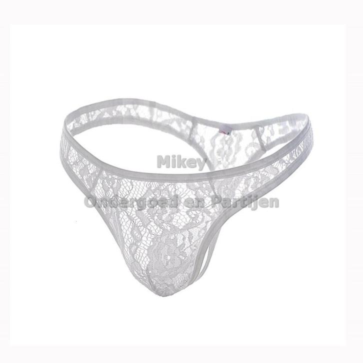 Kanten Heren String Wit maat M - L en XL (408), Kleding | Heren, Ondergoed, Slip, Wit, Ophalen of Verzenden