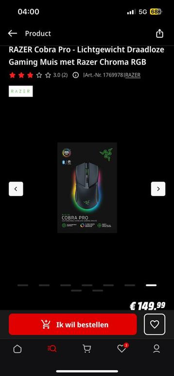 Nieuw: RAZER Cobra Pro Draadloze Gaming Muis Lichtgewicht beschikbaar voor biedingen