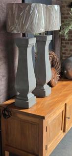 2 zware baluster houten lampen tafellampen nieuwe kappen !, Ophalen, Zo goed als nieuw, Minder dan 50 cm