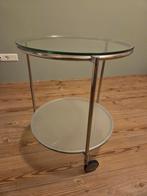 bijzettafeltje op wielen, diameter 50cm, glas mat/helder, Huis en Inrichting, Tafels | Bijzettafels, Minder dan 55 cm, Gebruikt