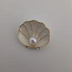 Goudkleurige broche schelp met grote parel, Verzenden, Nieuw, Wit