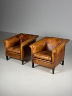2x Clubfauteuil schapenleer klassiek Art Deco