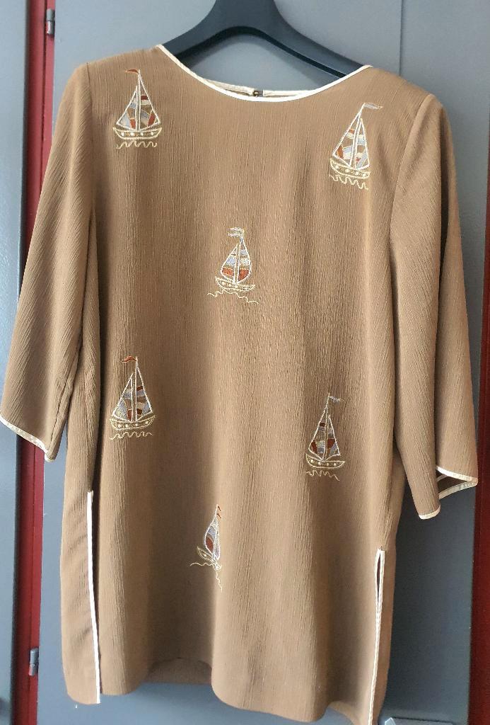 Mooie Bruine Vintage Blouse met Boten (Maat XL) - Nautica -, Kleding | Dames, Blouses en Tunieken, Zo goed als nieuw, Maat 46/48 (XL) of groter