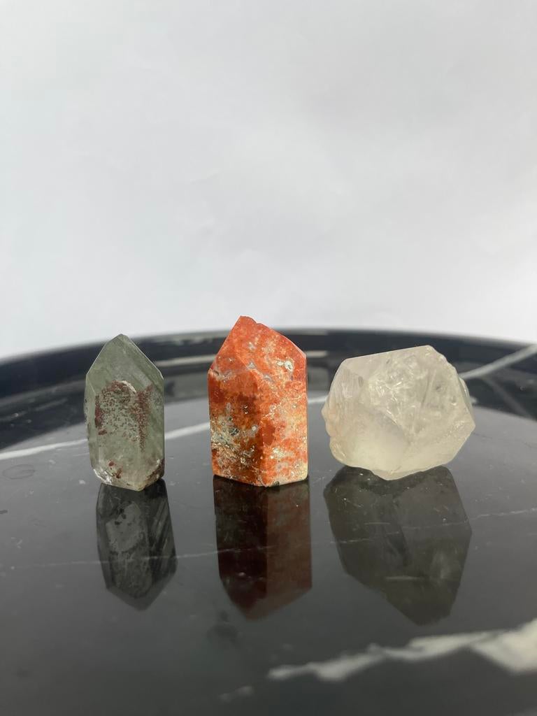 Kristal/edelsteen Toren Set - Bergkristal, Apatiet, Lodoliet, Verzamelen, Mineralen en Fossielen, Ophalen of Verzenden, Mineraal