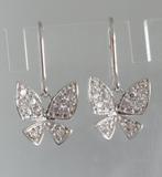 Zilveren oorbellen vlinders 925 zilver met zirkonia, Met kristal, Hangers, Ophalen of Verzenden, Zilver
