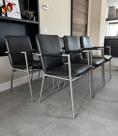 Zes zwart leder Henders & Hazel Dafur design eetkamerstoelen, Huis en Inrichting, Stoelen, Zo goed als nieuw, Vijf, Zes of meer stoelen