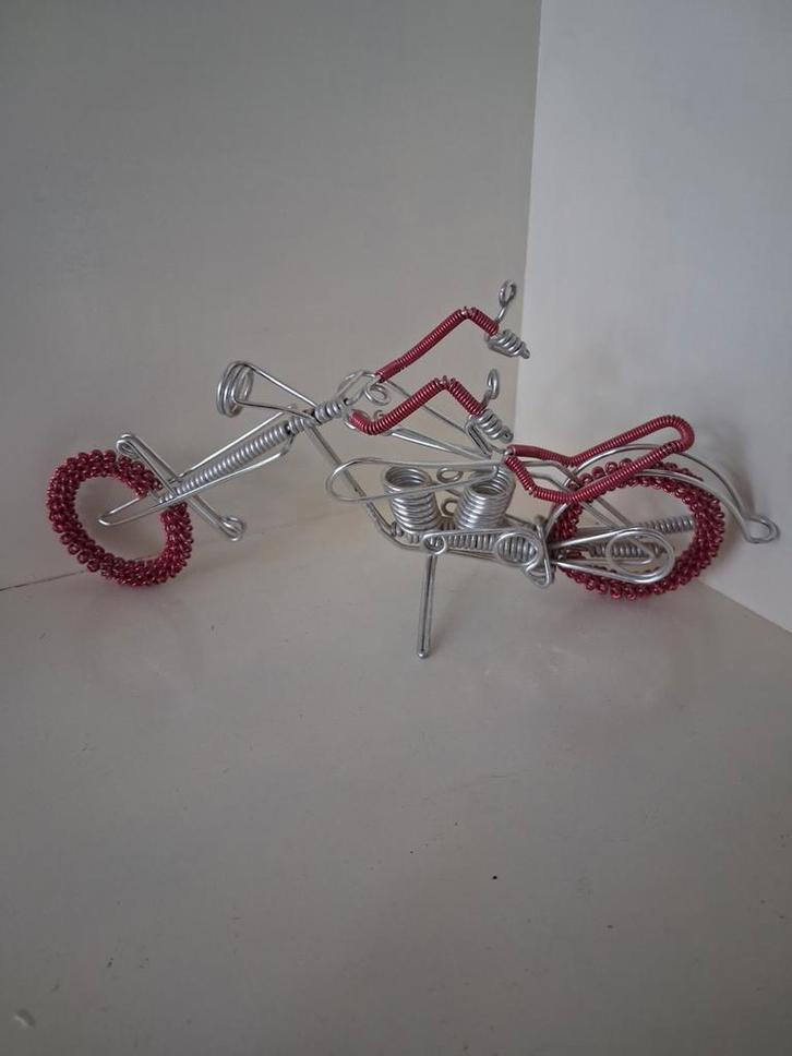 Unieke Handgemaakte Draadkunst Motorfiets Sculptuur, Antiek en Kunst, Kunst | Overige Kunst, Ophalen of Verzenden