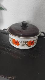 Vintage pan wit met witte en oranje bloemen 22 cm, Ophalen of Verzenden, Gebruikt, Overige materialen, Kookpan of Snelkookpan